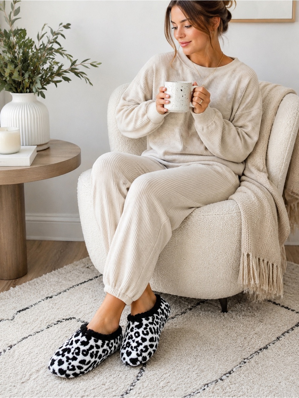Isaac Mizrahi New York Leopard Print Fleece-Lined Slippers Sm Cozy House Shoes